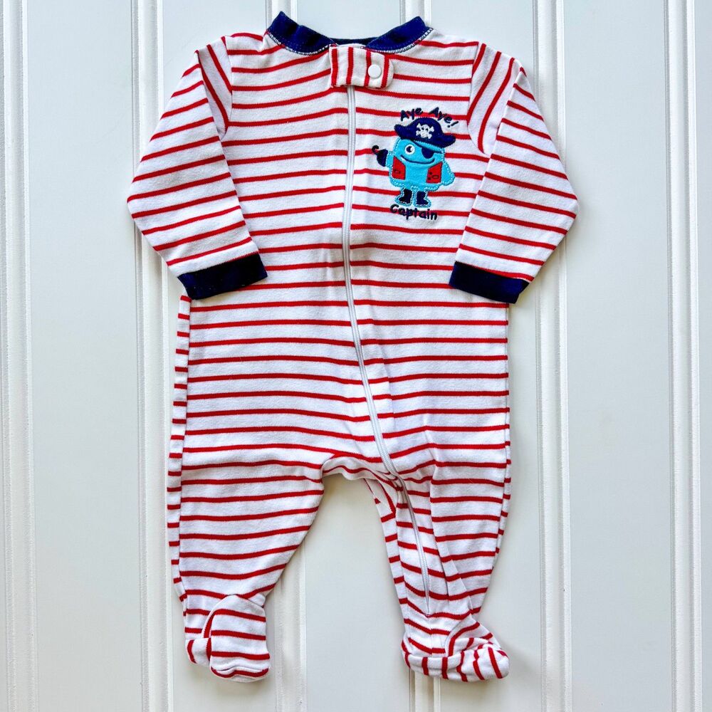 4/$10 - Garanimals Pirate Cotton Zip Up Baby Footie | 3-6 Months